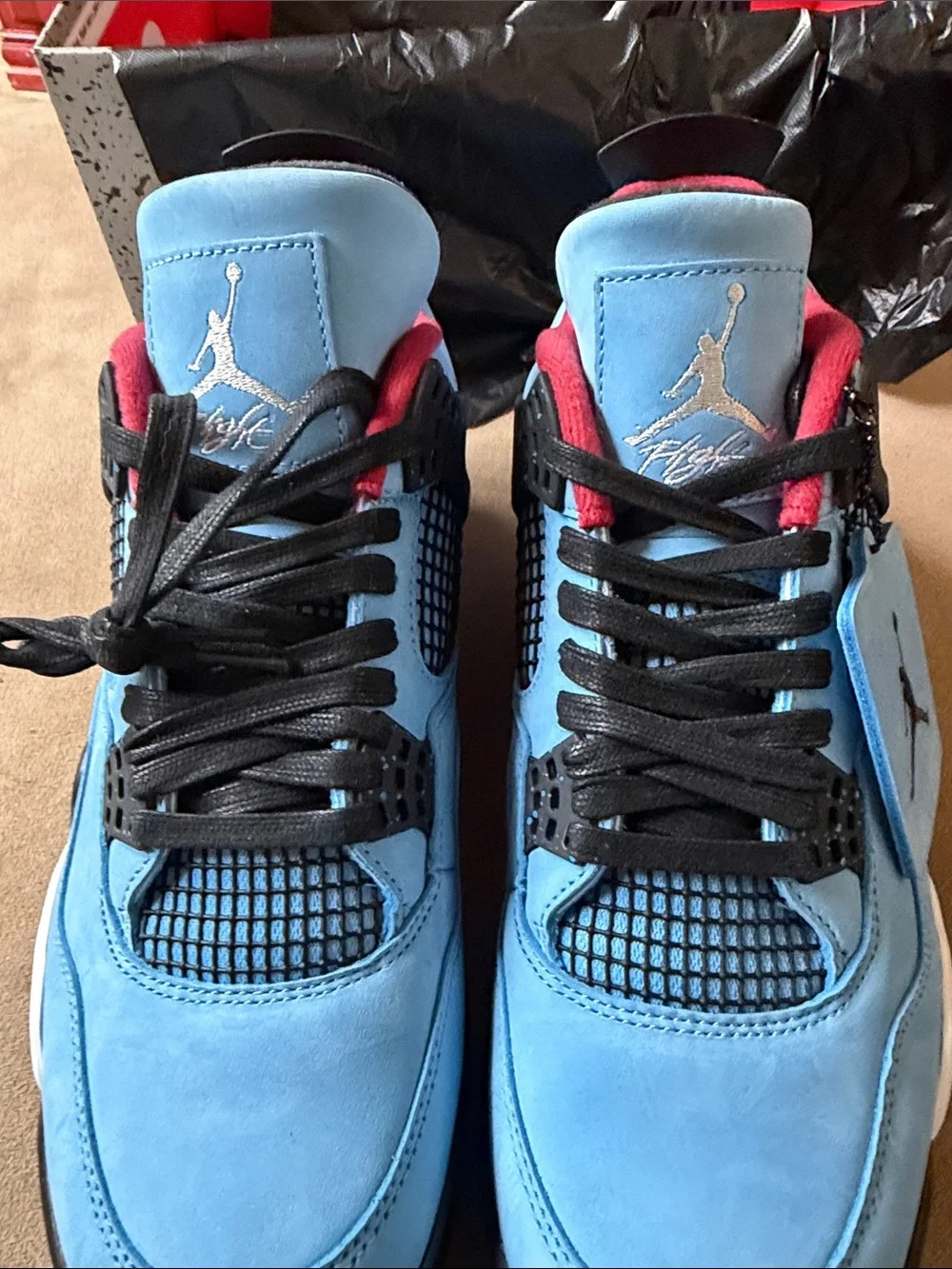 Jordan Men’s Sky Blue and Red Retro Sneakers
